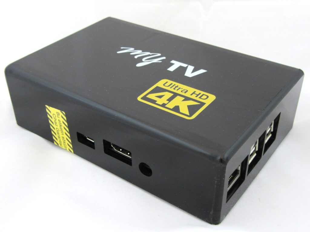 Black MyTV Ultra HD 4K Android TV box with USB and HDMI ports