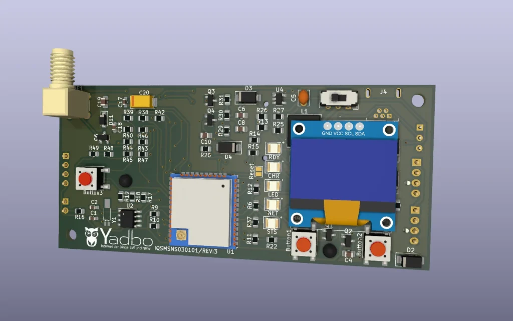 GSM NB-IoT trash tracking PCB with SIM800C module and cylindrical battery holder